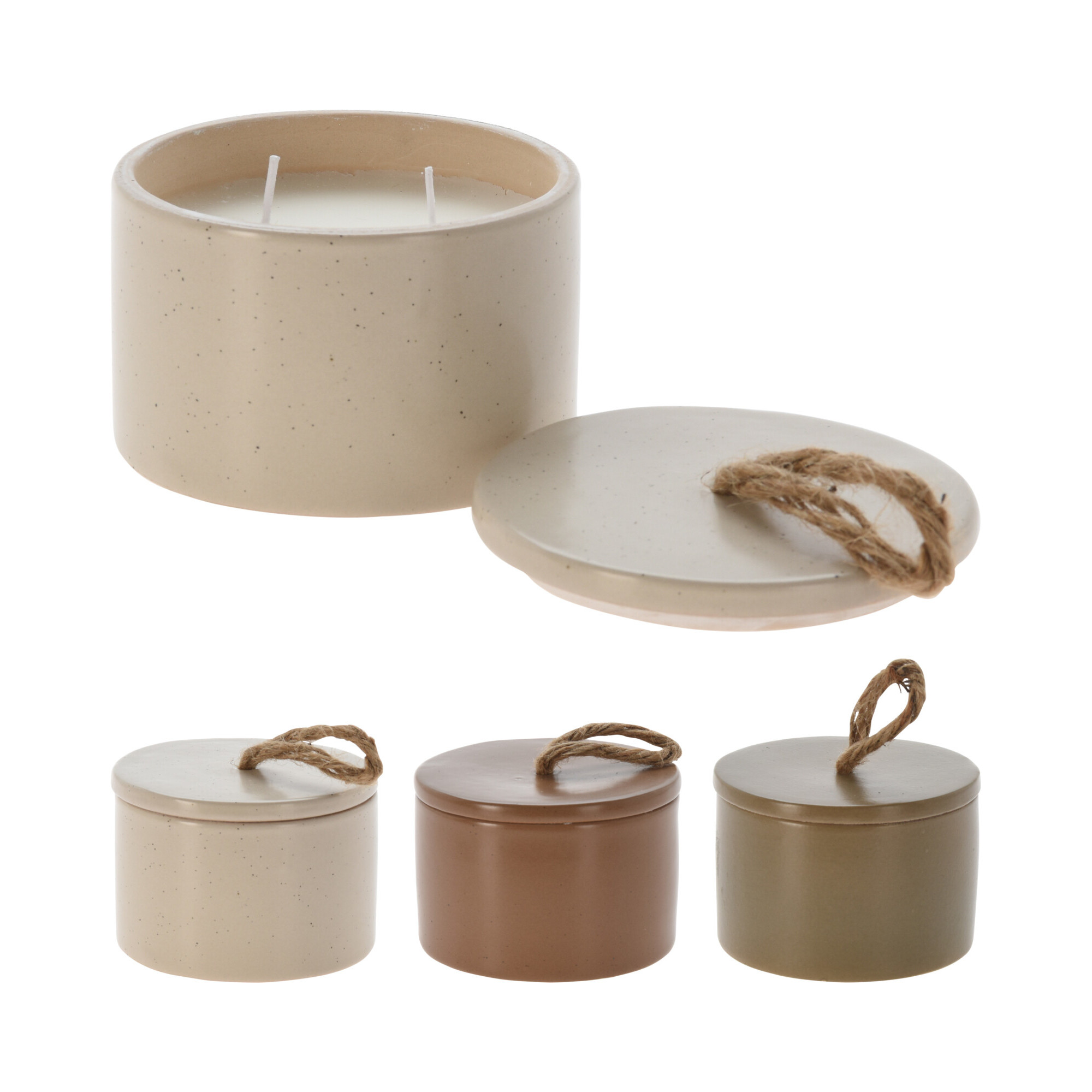 Kaarsen in porseleinen pot met deksel (set van 3 stuks) – B2B