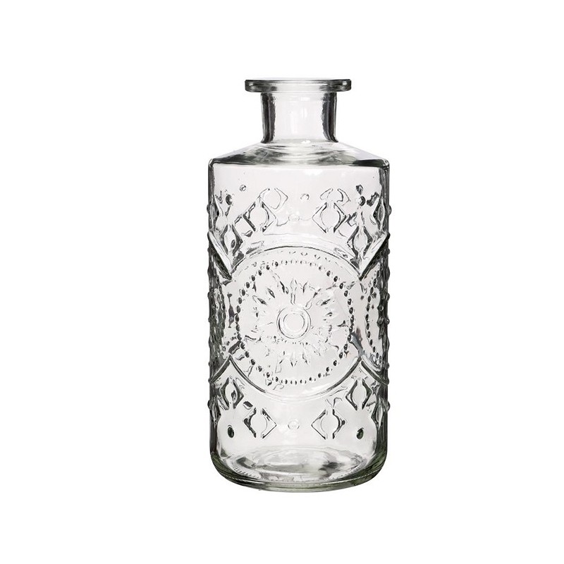 Prachtige fles 21cm hoog blanco glas met kristal motief