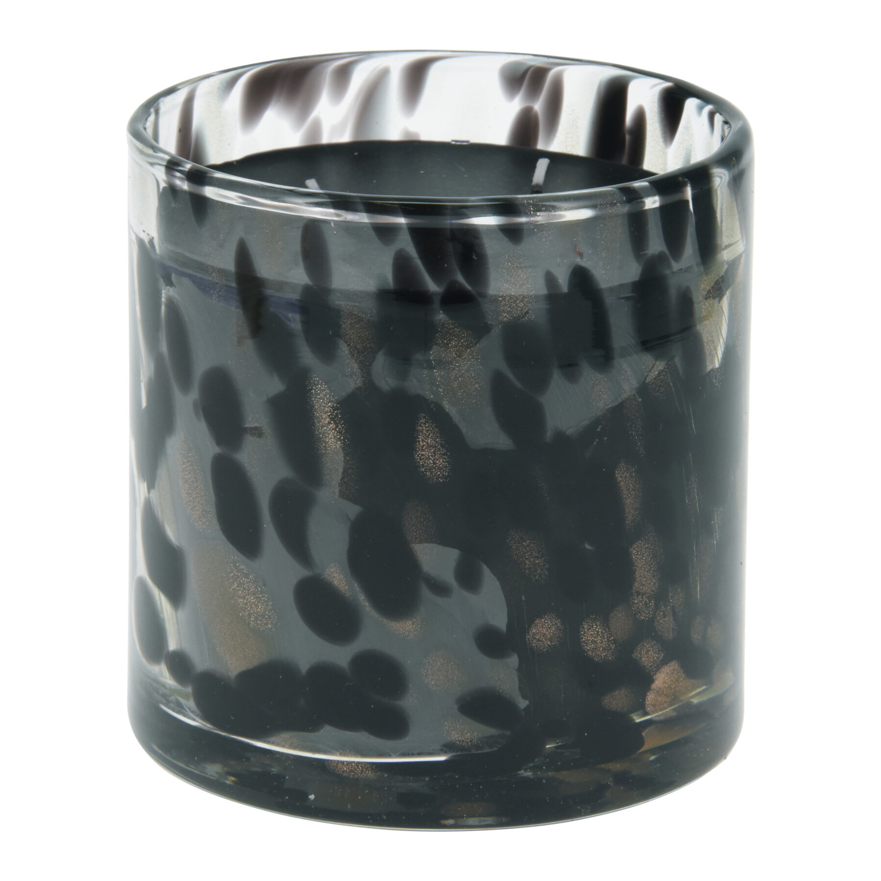 Kaars in zwart glas 12cm (per stuk) – B2B