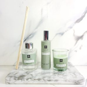 Cadeauset Fresh Lemon & Mint met geurstokjes geurkaars en roomspray in cadeauverpakking - Afbeelding 3