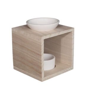 Waxwarmer 12x10 cm hout met wit keramisch bakje - B2B