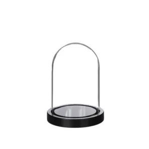Glazen stolp 16cm hoog en 12cm breed met zwarte houten basis – B2B